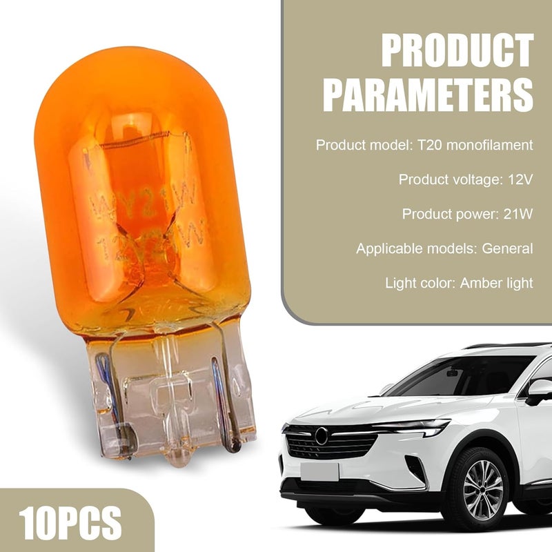 Merdege 10 PCS Automotive Brake Light Bulbs, Turn Signal Light, T20 Daytime Running Light Replacement, Universal for Cars (Yellow #Monofilament) - Image 2